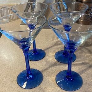 Libbey Domaine cobalt Blue clear bowl with cobalt blue stems cocktail glasses